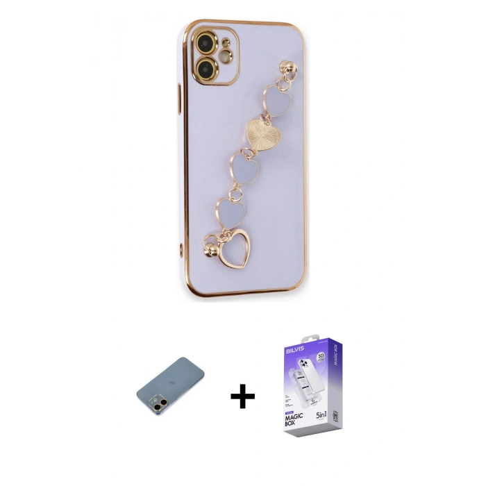 MARSİLYAN™- iPhone 12 Kılıf Nova Işık Prime - Siyah Bilvis 5in1 3D Magic Cam Ekran Koruyucu + Gold Shine Kamera Lens Koruma Cam