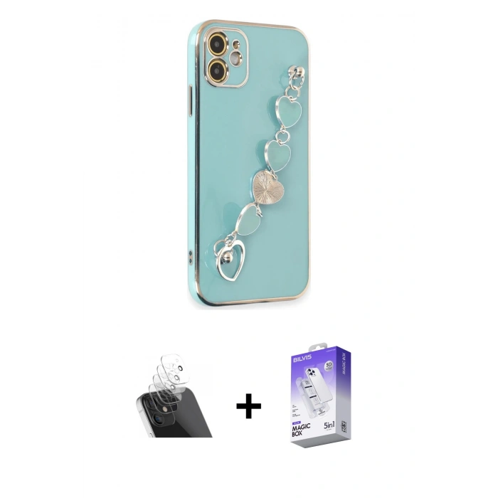 MARSİLYAN™- iPhone 12 Kılıf Nova Işık Prime - Siyah Bilvis 5in1 3D Magic Cam Ekran Koruyucu + Kamera Lens Koruma Cam - SF