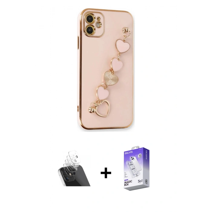 MARSİLYAN™- iPhone 12 Kılıf Nova Işık Prime - Siyah Bilvis 5in1 3D Magic Cam Ekran Koruyucu + Kamera Lens Koruma Cam - SF