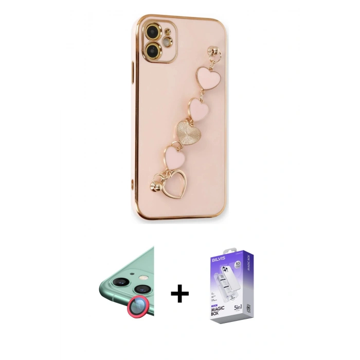 MARSİLYAN™- iPhone 12 Kılıf Nova Işık Prime - Siyah Bilvis 5in1 3D Magic Cam Ekran Koruyucu + Raze Metal Kamera Lens - KI