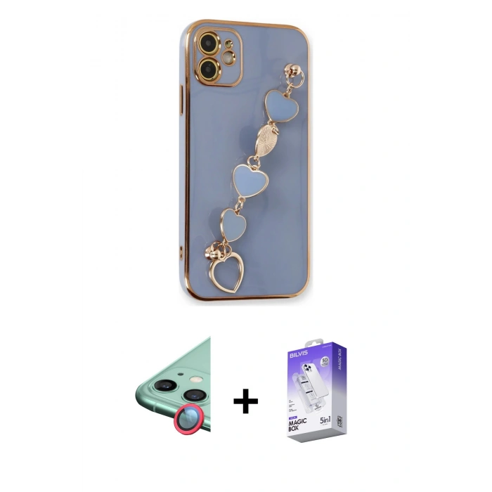 MARSİLYAN™- iPhone 12 Kılıf Nova Işık Prime - Siyah Bilvis 5in1 3D Magic Cam Ekran Koruyucu + Raze Metal Kamera Lens - KI