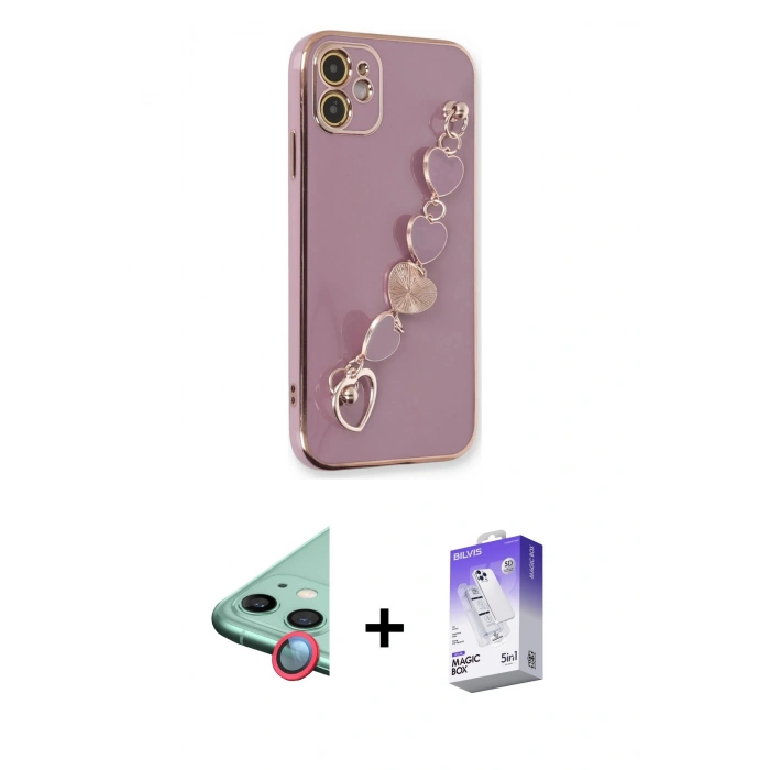 MARSİLYAN™- iPhone 12 Kılıf Nova Işık Prime - Siyah Bilvis 5in1 3D Magic Cam Ekran Koruyucu + Raze Metal Kamera Lens - KI