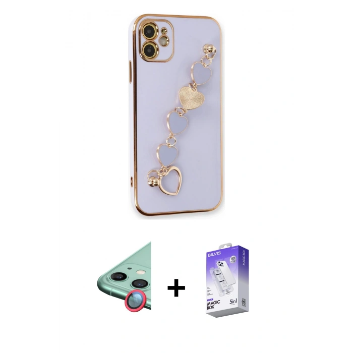 MARSİLYAN™- iPhone 12 Kılıf Nova Işık Prime - Siyah Bilvis 5in1 3D Magic Cam Ekran Koruyucu + Raze Metal Kamera Lens - KI
