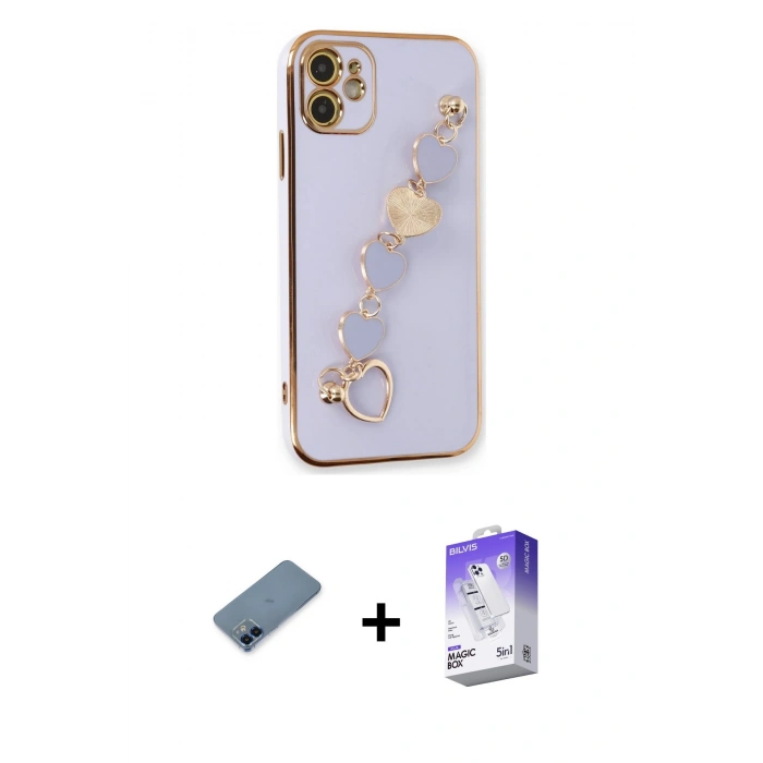 MARSİLYAN™- iPhone 12 Kılıf Nova Işık Prime - Siyah Bilvis 5in1 3D Magic Cam Ekran Koruyucu + Metal Kamera Lens Koruma Cam - MI