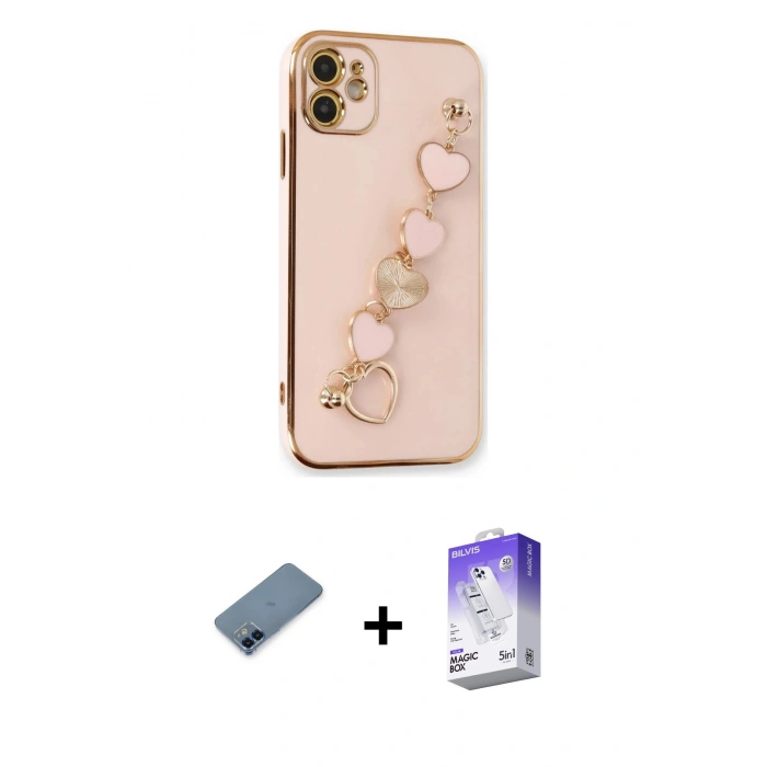 MARSİLYAN™- iPhone 12 Kılıf Nova Işık Prime - Siyah Bilvis 5in1 3D Magic Cam Ekran Koruyucu + Metal Kamera Lens Koruma Cam - MI