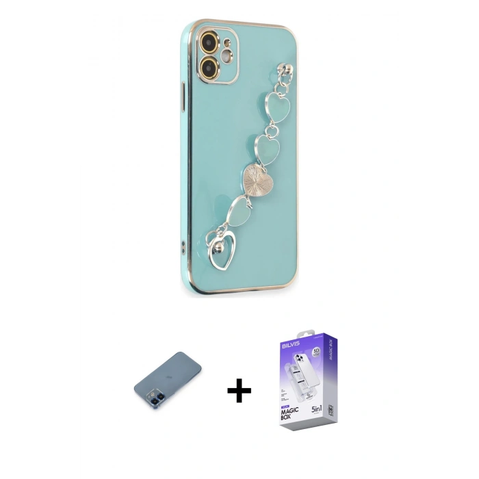 MARSİLYAN™- iPhone 12 Kılıf Nova Işık Prime - Siyah Bilvis 5in1 3D Magic Cam Ekran Koruyucu + Metal Kamera Lens Koruma Cam - MI