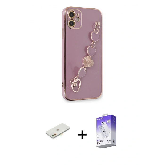 MARSİLYAN™- iPhone 12 Kılıf Nova Işık Prime - Siyah Bilvis 5in1 3D Magic Cam Ekran Koruyucu + Renkli Kamera Lens Koruma Cam - TU