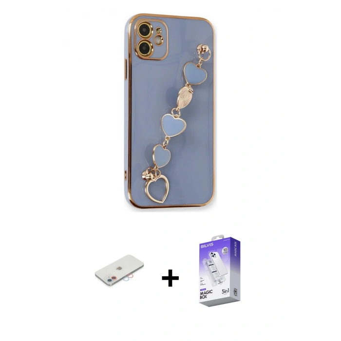 MARSİLYAN™- iPhone 12 Kılıf Nova Işık Prime - Siyah Bilvis 5in1 3D Magic Cam Ekran Koruyucu + Renkli Kamera Lens Koruma Cam - PE