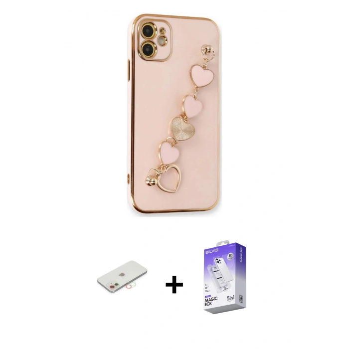 MARSİLYAN™- iPhone 12 Kılıf Nova Işık Prime - Siyah Bilvis 5in1 3D Magic Cam Ekran Koruyucu + Renkli Kamera Lens Koruma Cam - YL