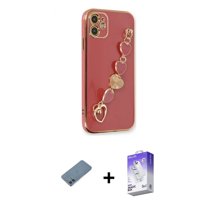 MARSİLYAN™- iPhone 12 Kılıf Nova Işık Prime - Siyah Bilvis 5in1 3D Magic Cam Ekran Koruyucu + Shine Kamera Lens Koruma Cam - MI