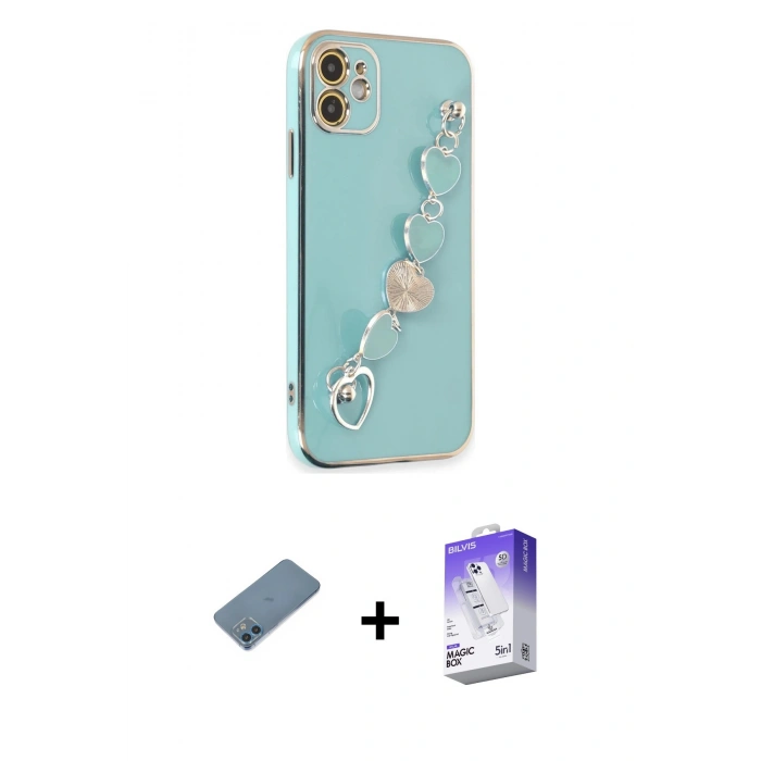 MARSİLYAN™- iPhone 12 Kılıf Nova Işık Prime - Siyah Bilvis 5in1 3D Magic Cam Ekran Koruyucu + Shine Kamera Lens Koruma Cam - MI