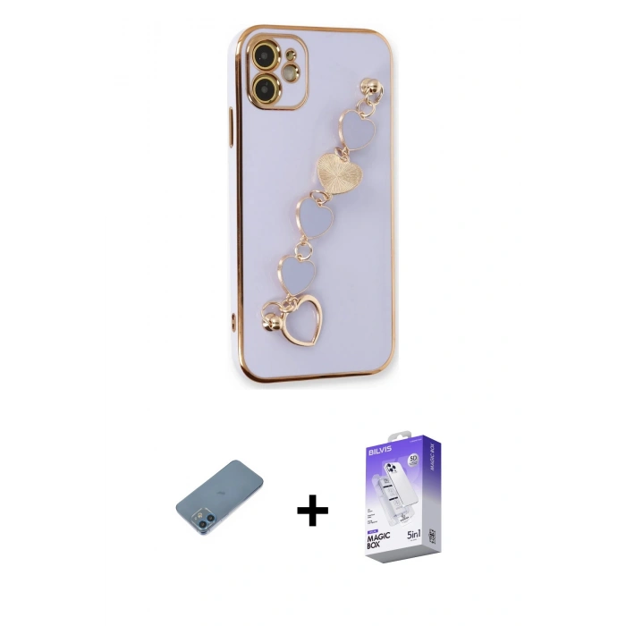 MARSİLYAN™- iPhone 12 Kılıf Nova Işık Prime - Siyah Bilvis 5in1 3D Magic Cam Ekran Koruyucu + Shine Kamera Lens Koruma Cam - MI