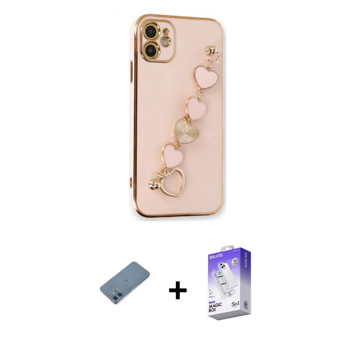 MARSİLYAN™- iPhone 12 Kılıf Nova Işık Prime - Siyah Bilvis 5in1 3D Magic Cam Ekran Koruyucu + Shine Kamera Lens Koruma Cam - MI