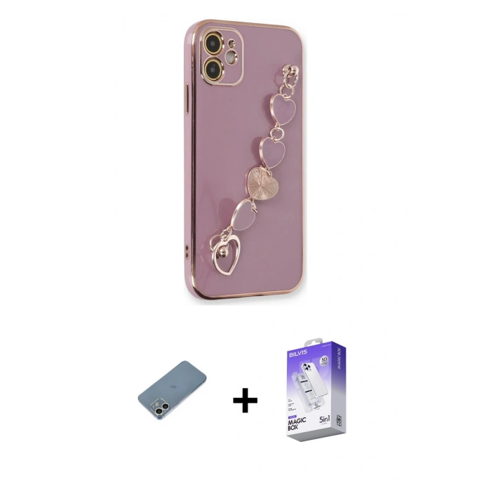 MARSİLYAN™- iPhone 12 Kılıf Nova Işık Prime - Siyah Bilvis 5in1 3D Magic Cam Ekran Koruyucu + Shine Kamera Lens Koruma Cam - GS