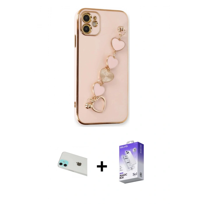 MARSİLYAN™- iPhone 12 Kılıf Nova Işık Prime - Siyah Bilvis 5in1 3D Magic Cam Ekran Koruyucu + Rainbow Kamera Lens Koruma Cam - YL
