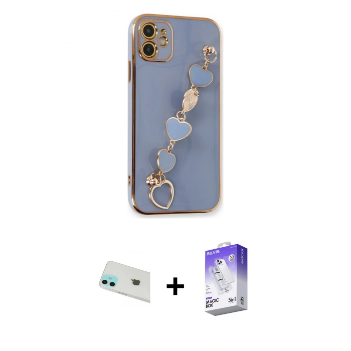 MARSİLYAN™- iPhone 12 Kılıf Nova Işık Prime - Siyah Bilvis 5in1 3D Magic Cam Ekran Koruyucu + Rainbow Kamera Lens Koruma Cam - YL