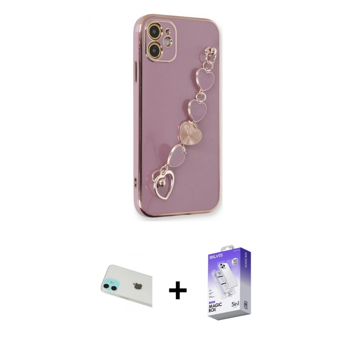 MARSİLYAN™- iPhone 12 Kılıf Nova Işık Prime - Siyah Bilvis 5in1 3D Magic Cam Ekran Koruyucu + Rainbow Kamera Lens Koruma Cam - YL