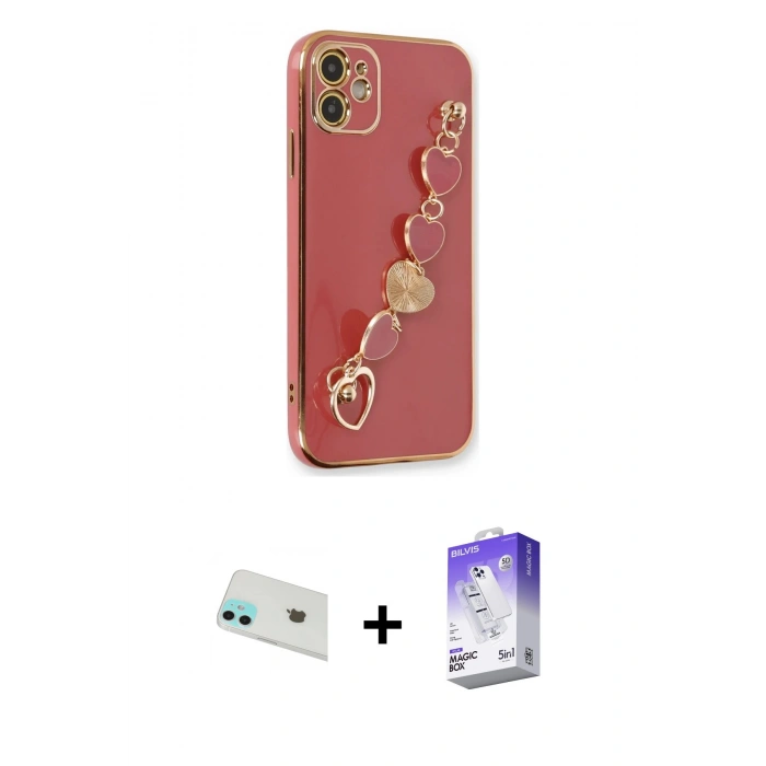 MARSİLYAN™- iPhone 12 Kılıf Nova Işık Prime - Siyah Bilvis 5in1 3D Magic Cam Ekran Koruyucu + Rainbow Kamera Lens Koruma Cam - YL