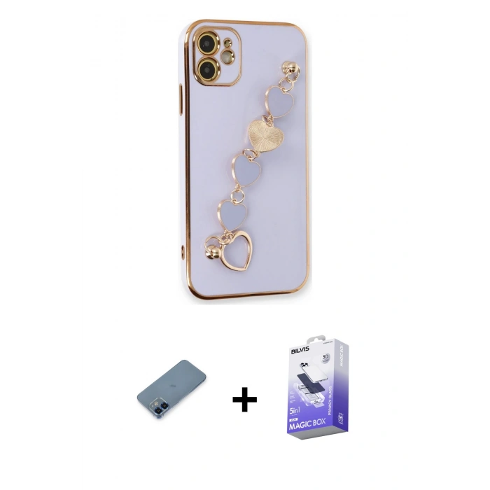 MARSİLYAN™- iPhone 12 Kılıf Nova Işık Prime - Siyah Bilvis 5in1 5D Magic Hayalet Cam Ekran Koruyucu + Metal Kamera Lens Koruma Cam - MI