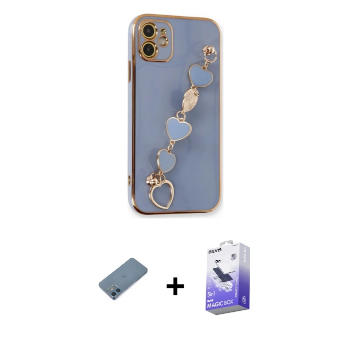 MARSİLYAN™- iPhone 12 Kılıf Nova Işık Prime - Siyah Bilvis 5in1 5D Magic Hayalet Cam Ekran Koruyucu + Shine Kamera Lens Koruma Cam - MI