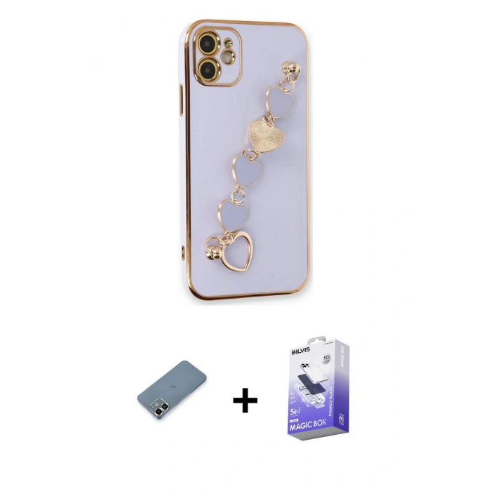 MARSİLYAN™- iPhone 12 Kılıf Nova Işık Prime - Siyah Bilvis 5in1 5D Magic Hayalet Cam Ekran Koruyucu + Metal Kamera Lens Koruma Cam - AKYL