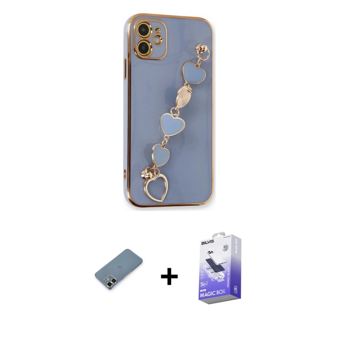 MARSİLYAN™- iPhone 12 Kılıf Nova Işık Prime - Siyah Bilvis 5in1 5D Magic Hayalet Cam Ekran Koruyucu + Metal Kamera Lens Koruma Cam - AKYL