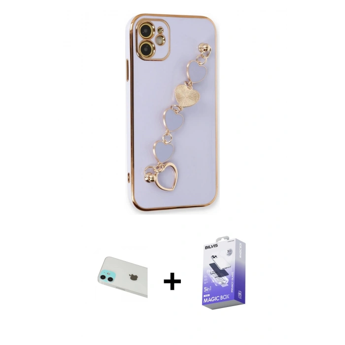 MARSİLYAN™- iPhone 12 Kılıf Nova Işık Prime - Siyah Bilvis 5in1 5D Magic Hayalet Cam Ekran Koruyucu + Rainbow Kamera Lens Koruma Cam - YL