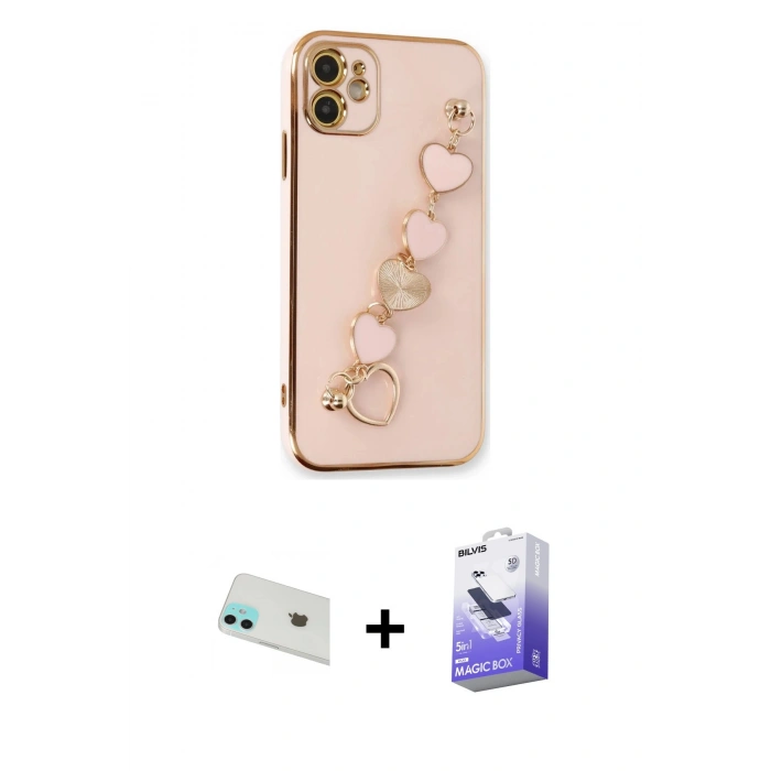 MARSİLYAN™- iPhone 12 Kılıf Nova Işık Prime - Siyah Bilvis 5in1 5D Magic Hayalet Cam Ekran Koruyucu + Rainbow Kamera Lens Koruma Cam - YL