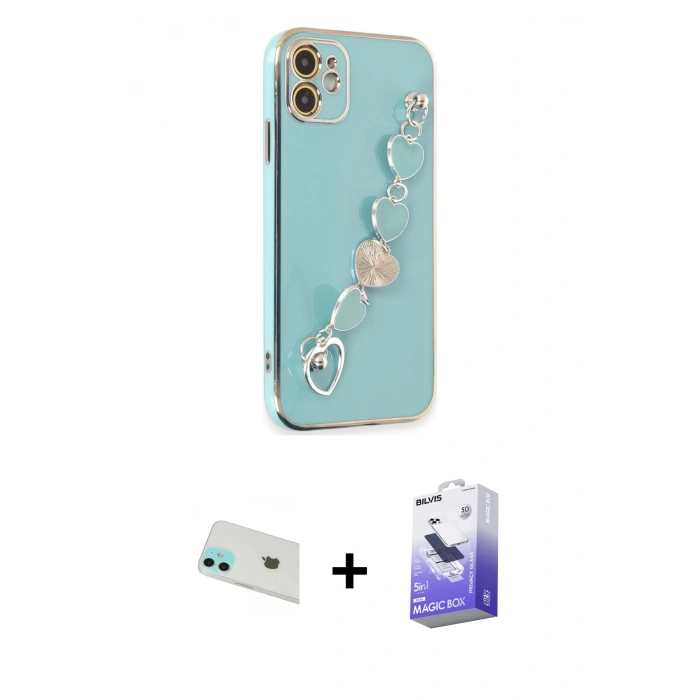 MARSİLYAN™- iPhone 12 Kılıf Nova Işık Prime - Siyah Bilvis 5in1 5D Magic Hayalet Cam Ekran Koruyucu + Rainbow Kamera Lens Koruma Cam - YL