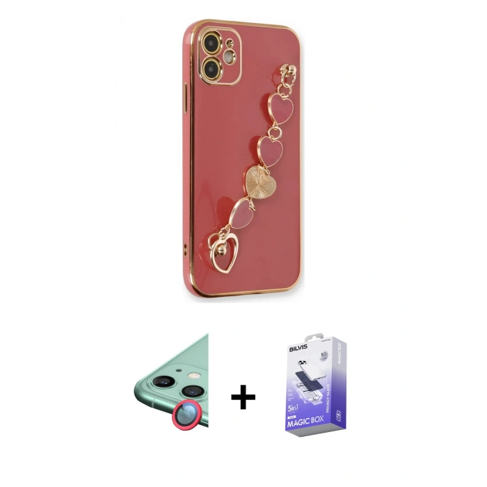 MARSİLYAN™- iPhone 12 Kılıf Nova Işık Prime - Siyah Bilvis 5in1 5D Magic Hayalet Cam Ekran Koruyucu + Raze Metal Kamera Lens - KI