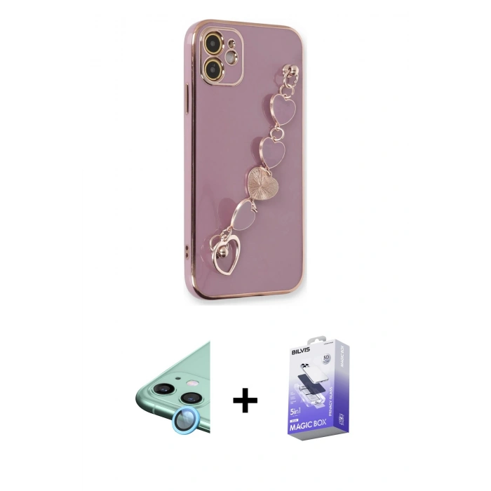 MARSİLYAN™- iPhone 12 Kılıf Nova Işık Prime - Siyah Bilvis 5in1 5D Magic Hayalet Cam Ekran Koruyucu + Raze Metal Kamera Lens - MI