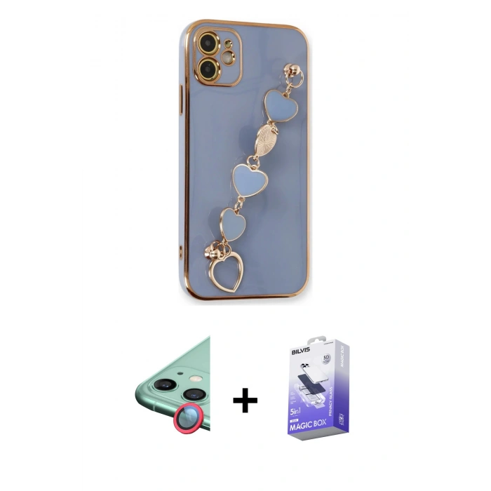 MARSİLYAN™- iPhone 12 Kılıf Nova Işık Prime - Siyah Bilvis 5in1 5D Magic Hayalet Cam Ekran Koruyucu + Raze Metal Kamera Lens - KI
