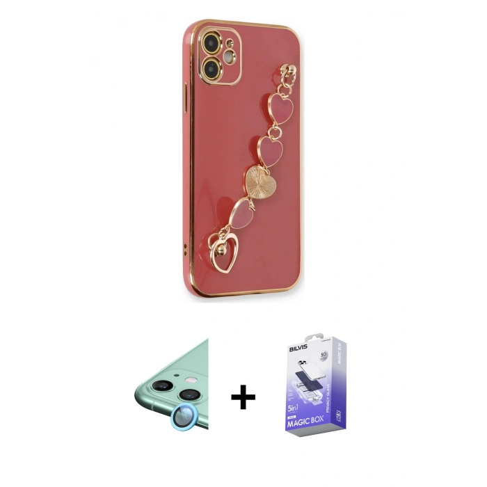 MARSİLYAN™- iPhone 12 Kılıf Nova Işık Prime - Siyah Bilvis 5in1 5D Magic Hayalet Cam Ekran Koruyucu + Raze Metal Kamera Lens - MI