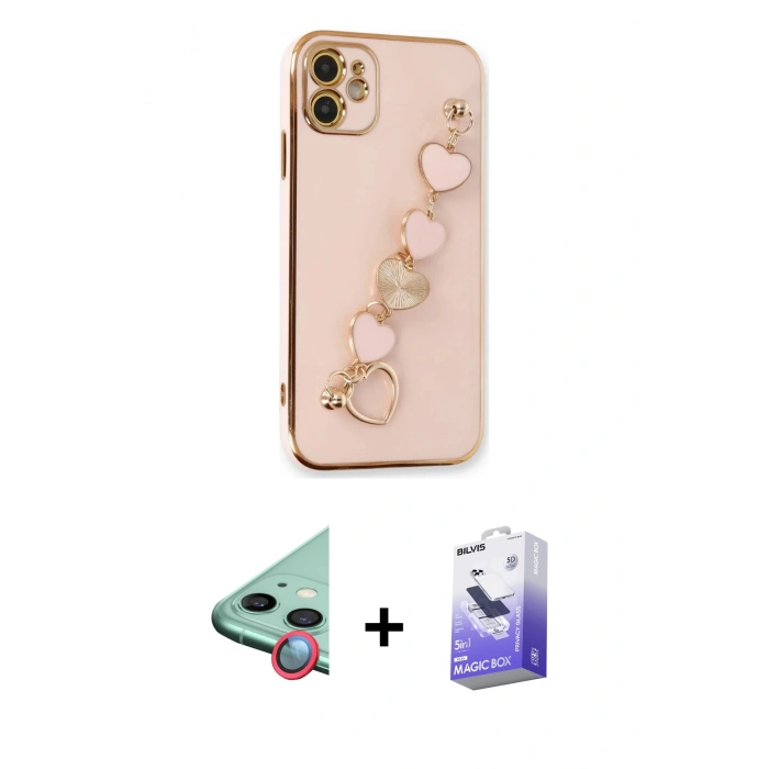 MARSİLYAN™- iPhone 12 Kılıf Nova Işık Prime - Siyah Bilvis 5in1 5D Magic Hayalet Cam Ekran Koruyucu + Raze Metal Kamera Lens - KI