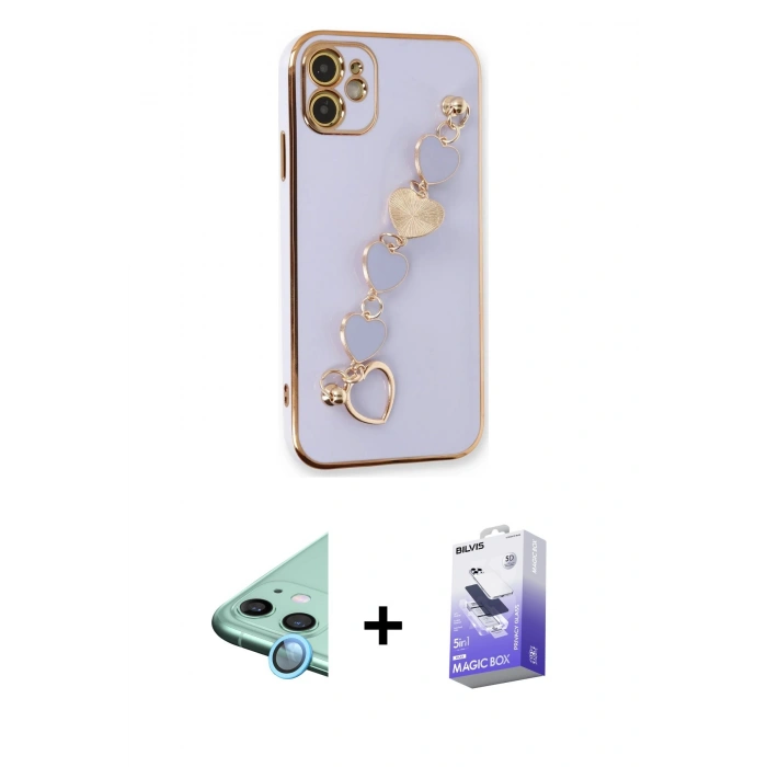 MARSİLYAN™- iPhone 12 Kılıf Nova Işık Prime - Siyah Bilvis 5in1 5D Magic Hayalet Cam Ekran Koruyucu + Raze Metal Kamera Lens - MI