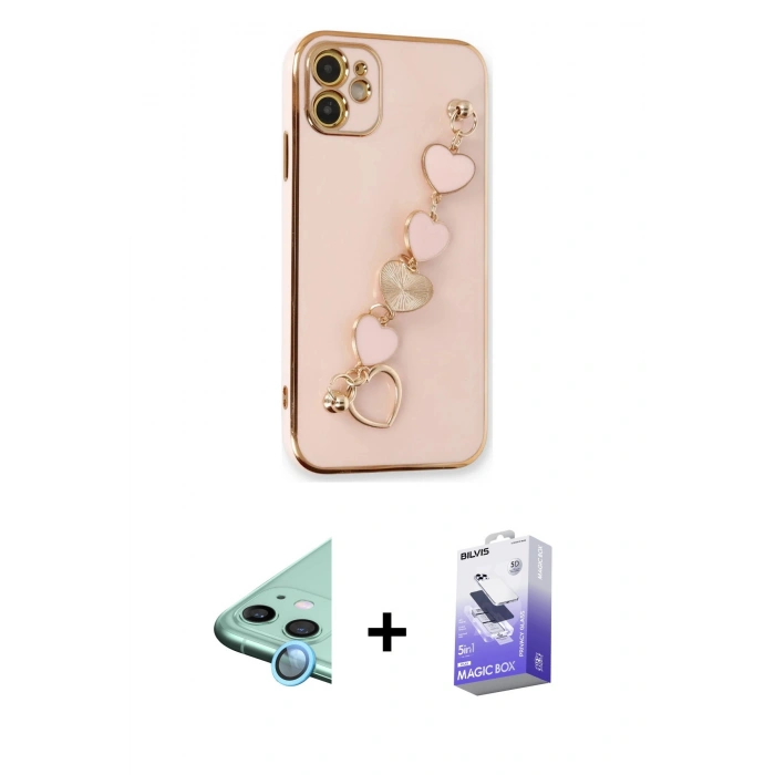 MARSİLYAN™- iPhone 12 Kılıf Nova Işık Prime - Siyah Bilvis 5in1 5D Magic Hayalet Cam Ekran Koruyucu + Raze Metal Kamera Lens - MI
