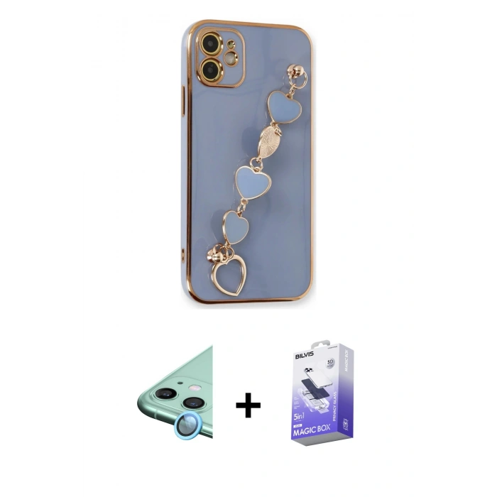 MARSİLYAN™- iPhone 12 Kılıf Nova Işık Prime - Siyah Bilvis 5in1 5D Magic Hayalet Cam Ekran Koruyucu + Raze Metal Kamera Lens - MI