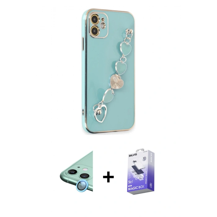 MARSİLYAN™- iPhone 12 Kılıf Nova Işık Prime - Siyah Bilvis 5in1 5D Magic Hayalet Cam Ekran Koruyucu + Raze Metal Kamera Lens - MI