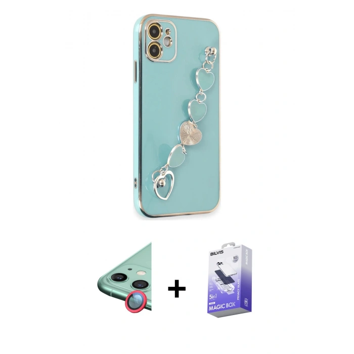 MARSİLYAN™- iPhone 12 Kılıf Nova Işık Prime - Siyah Bilvis 5in1 5D Magic Hayalet Cam Ekran Koruyucu + Raze Metal Kamera Lens - KI