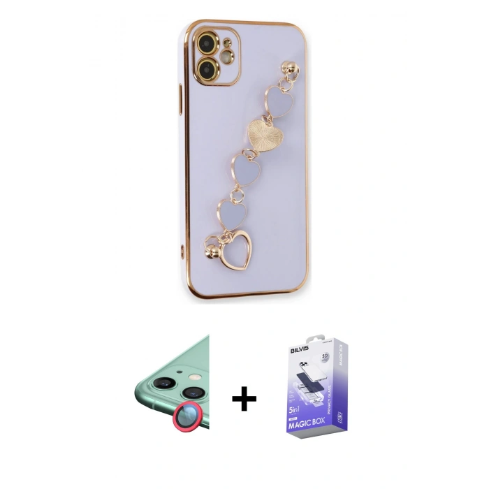 MARSİLYAN™- iPhone 12 Kılıf Nova Işık Prime - Siyah Bilvis 5in1 5D Magic Hayalet Cam Ekran Koruyucu + Raze Metal Kamera Lens - KI