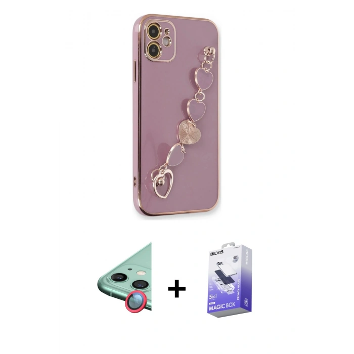 MARSİLYAN™- iPhone 12 Kılıf Nova Işık Prime - Siyah Bilvis 5in1 5D Magic Hayalet Cam Ekran Koruyucu + Raze Metal Kamera Lens - KI