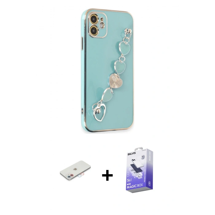 MARSİLYAN™- iPhone 12 Kılıf Nova Işık Prime - Siyah Bilvis 5in1 5D Magic Hayalet Cam Ekran Koruyucu + Renkli Kamera Lens Koruma Cam - PE