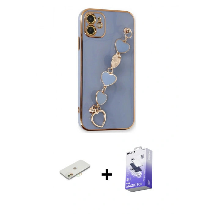 MARSİLYAN™- iPhone 12 Kılıf Nova Işık Prime - Siyah Bilvis 5in1 5D Magic Hayalet Cam Ekran Koruyucu + Renkli Kamera Lens Koruma Cam - TU