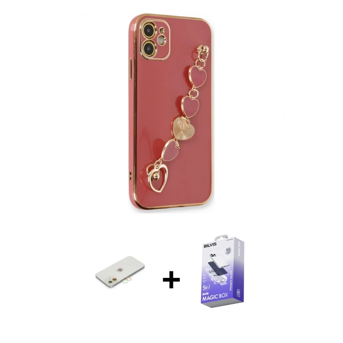 MARSİLYAN™- iPhone 12 Kılıf Nova Işık Prime - Siyah Bilvis 5in1 5D Magic Hayalet Cam Ekran Koruyucu + Renkli Kamera Lens Koruma Cam - TU
