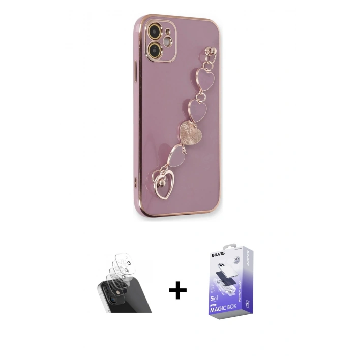 MARSİLYAN™- iPhone 12 Kılıf Nova Işık Prime - Siyah Bilvis 5in1 5D Magic Hayalet Cam Ekran Koruyucu + Kamera Lens Koruma Cam - SF