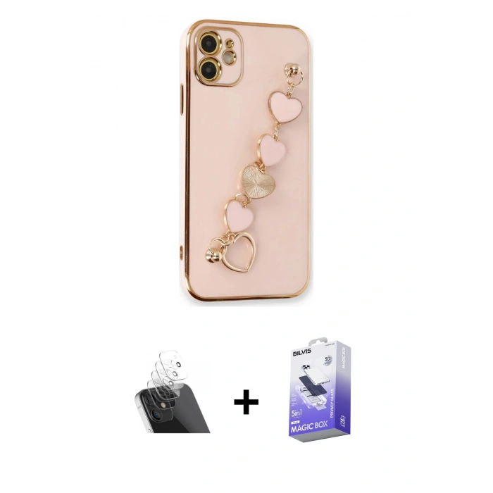 MARSİLYAN™- iPhone 12 Kılıf Nova Işık Prime - Siyah Bilvis 5in1 5D Magic Hayalet Cam Ekran Koruyucu + Kamera Lens Koruma Cam - SF