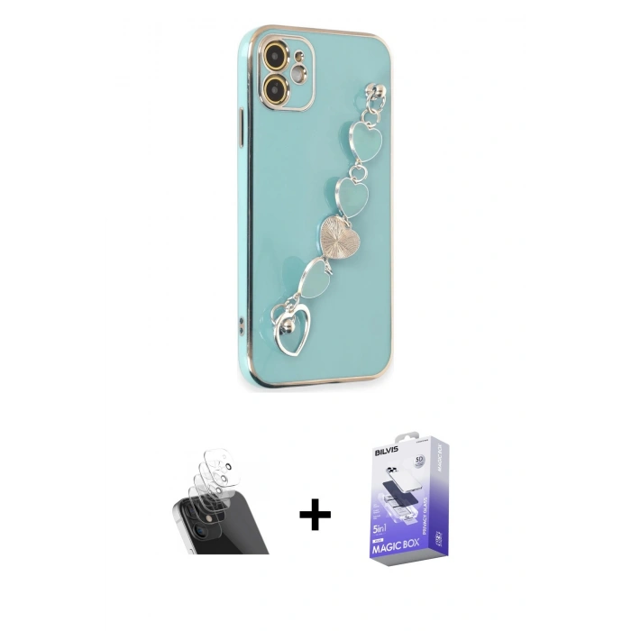 MARSİLYAN™- iPhone 12 Kılıf Nova Işık Prime - Siyah Bilvis 5in1 5D Magic Hayalet Cam Ekran Koruyucu + Kamera Lens Koruma Cam - SF