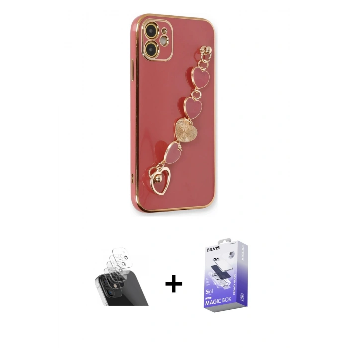 MARSİLYAN™- iPhone 12 Kılıf Nova Işık Prime - Siyah Bilvis 5in1 5D Magic Hayalet Cam Ekran Koruyucu + Kamera Lens Koruma Cam - SF
