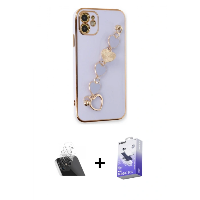 MARSİLYAN™- iPhone 12 Kılıf Nova Işık Prime - Siyah Bilvis 5in1 5D Magic Hayalet Cam Ekran Koruyucu + Kamera Lens Koruma Cam - SF