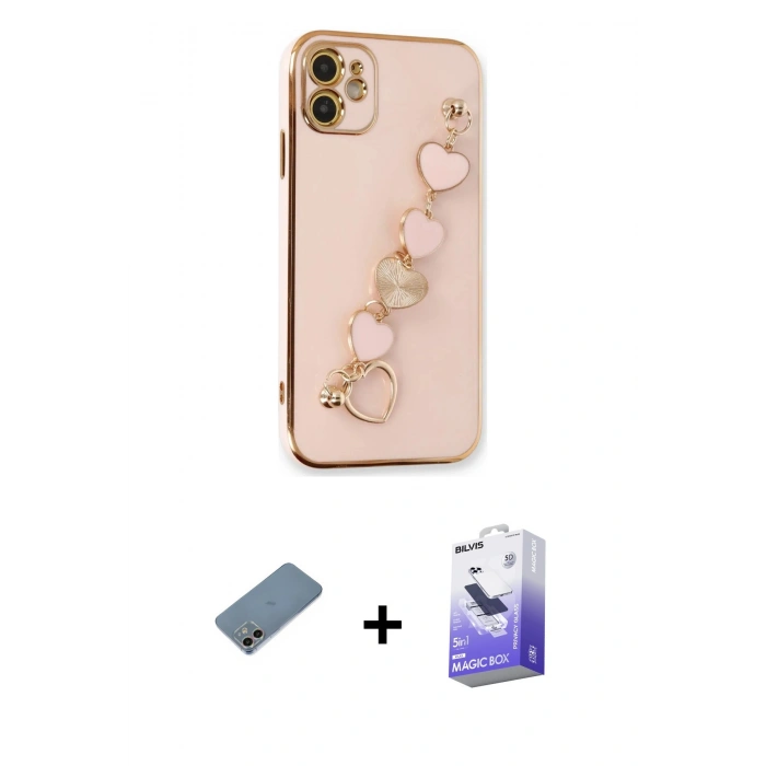 MARSİLYAN™- iPhone 12 Kılıf Nova Işık Prime - Siyah Bilvis 5in1 5D Magic Hayalet Cam Ekran Koruyucu + Shine Kamera Lens Koruma Cam - GI